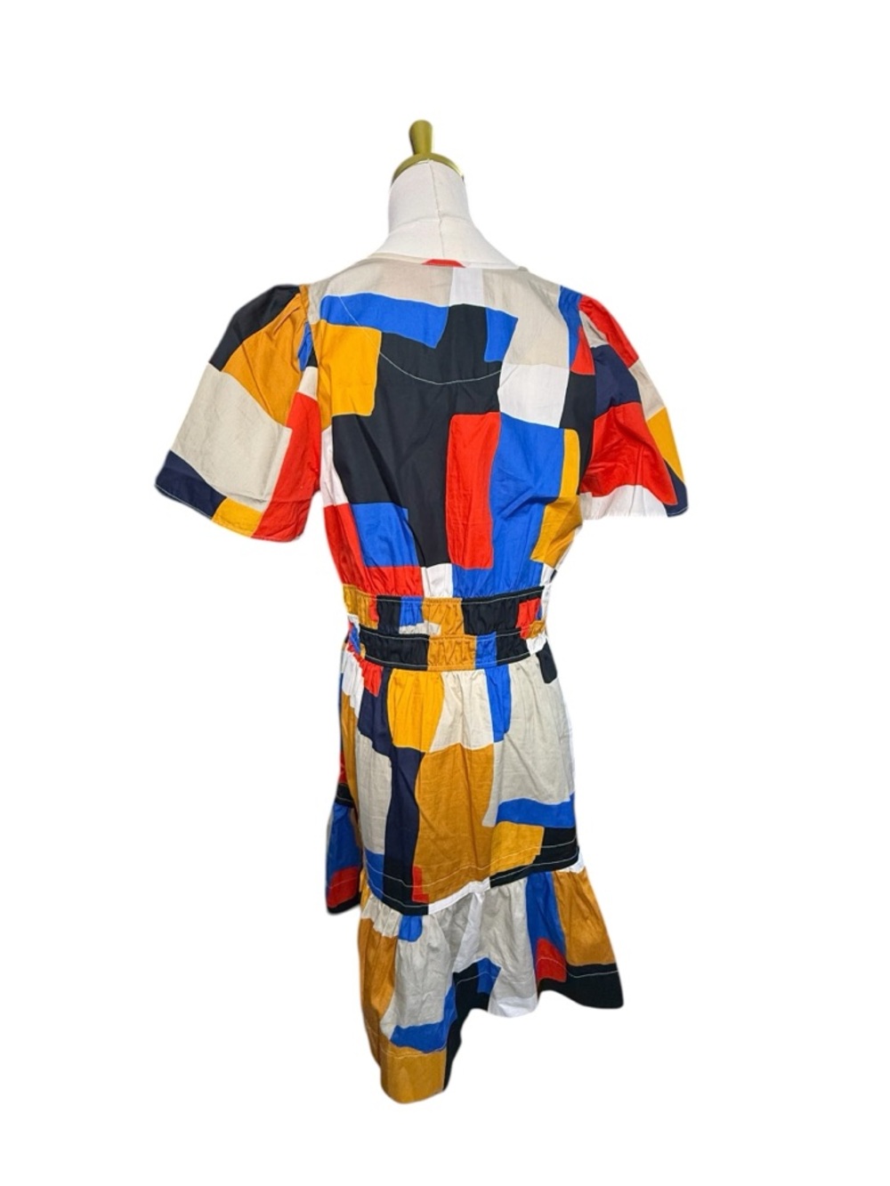 Anthropologie The Somerset Colorblock Print Short Dress Orange Blue Cream Size M - Picture 4 of 8